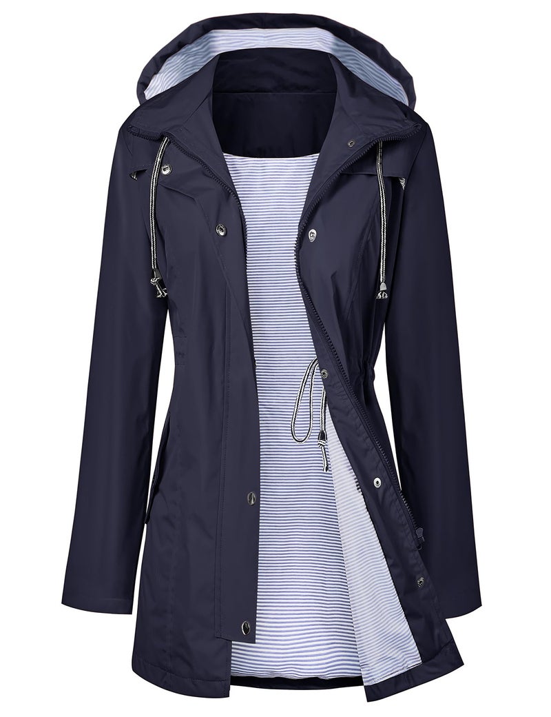 LOMON Women's Trench Coats Windbreaker Raincoats Waterproof Women's Zip up Outdoor Raincoat Cycling Softshell Jacket Breathable Navy Blue S - Image 1